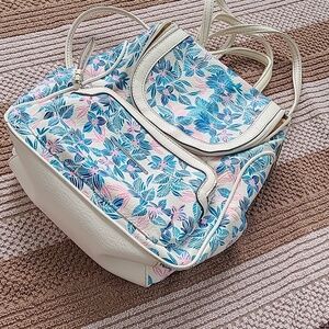Vtg Floral backpack VINTAGE‎ lots of pockets blue pink white KMART SEARS